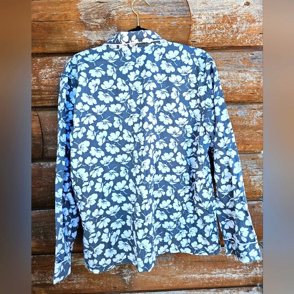 Victoria's Secret Bride Gray/Blue & White Floral Button up Pajama Top Pink Trim - Picture 8 of 11